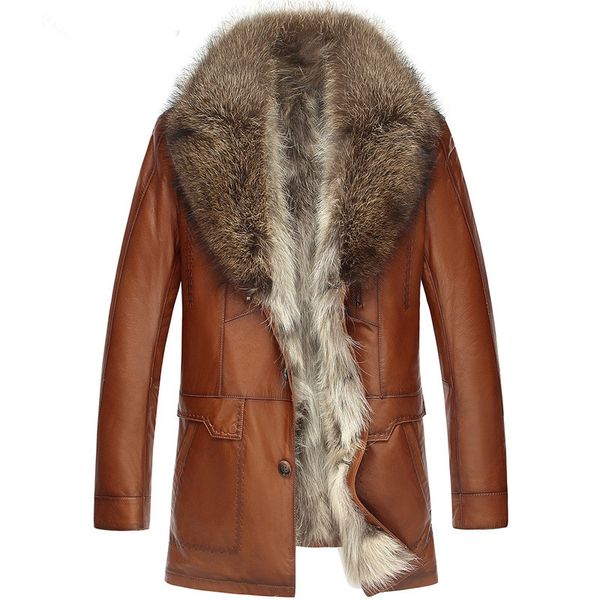 leather jacket men sheepskin leather coats raccoon fur collar shearling overcoat thicken warm outerwear big size clothing brown, Black
leather jacket men sheepskin leather coats raccoon fur collar shearling overcoat thicken warm outerwear big size clothing brown, Black