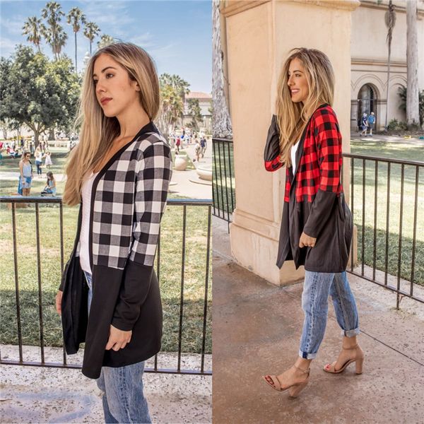 plaid panelled womens designer jackets fashion loose spring autumn womens cardigan coats casual long sleeve females clothing, Black;brown
plaid panelled womens designer jackets fashion loose spring autumn womens cardigan coats casual long sleeve females clothing, Black;brown
