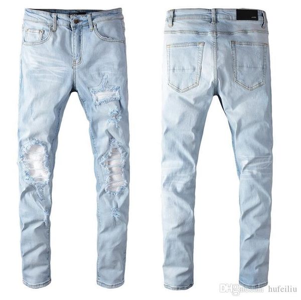 european standing men's jeans, men's jeans, a pair of skinny jeans and black embroidered skulls#0106, Blue