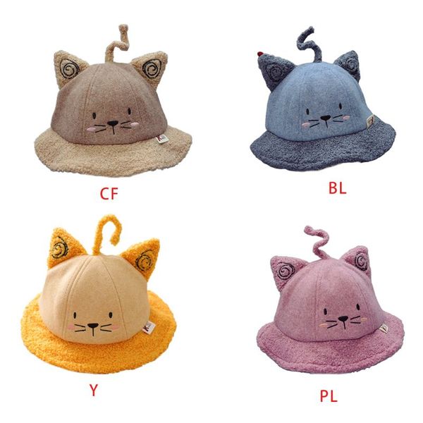 baby autumn winter fisherman hat cute cat children boy girl plush basin hats d08e