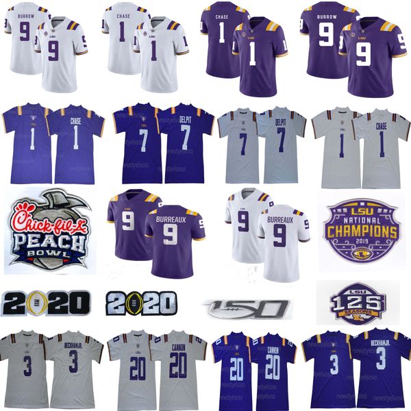 

2020 lsu tigers football college champions jerseys 9 joe burrow burreaux 3 odell beckham jr. 20 billy cannon 7 grant delpit 1 fulton 1 chase, Black;red