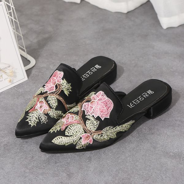 large size 34-42 pointed toe slippers embroidery shoes women square heel sandales chanclas mujer female beach big slides, Black
large size 34-42 pointed toe slippers embroidery shoes women square heel sandales chanclas mujer female beach big slides, Black