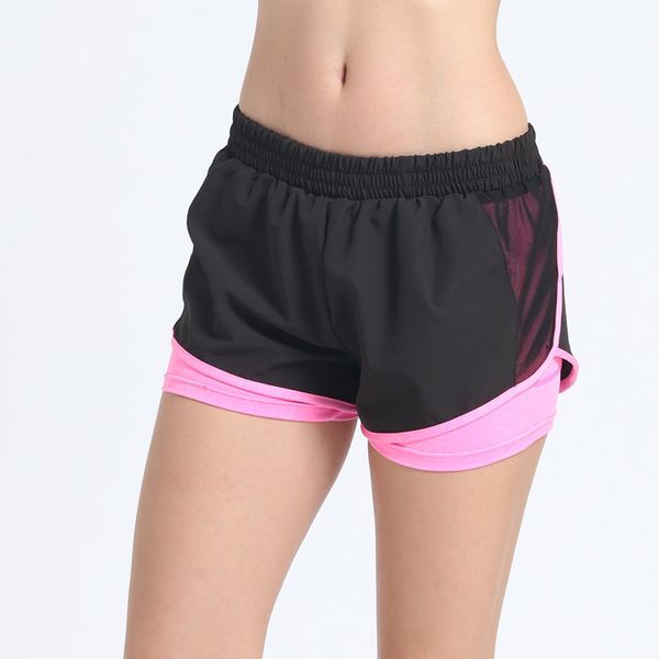 

women splice mesh screen breathable sports shorts lined with pocket running convenient vacation 2 pieces of three-point trousers, White;black