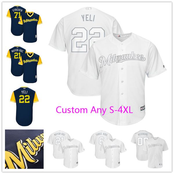 Milwaukee Players Weekend Brewers Jerseys Keston Hiura KESTDADDY Christian Yelich Yeli Josh Hader HADERADE Lorenzo Cain Three Kid$ Moustakas