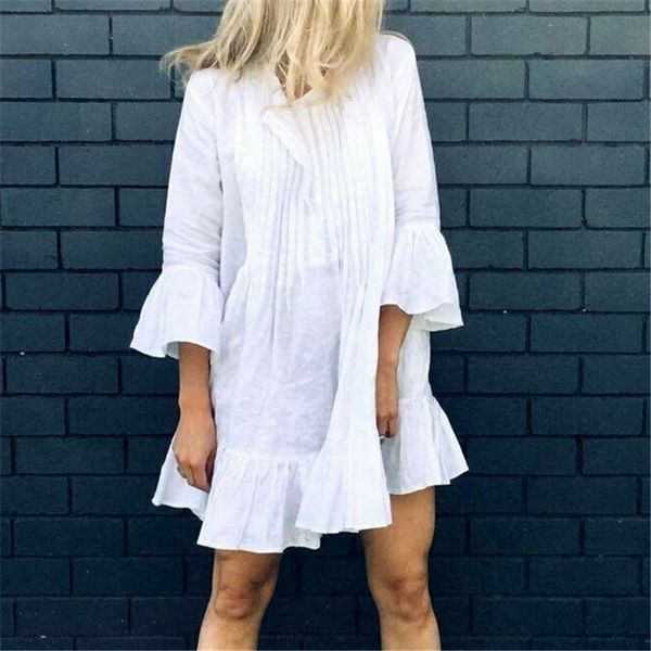 women summer dress 2019 large flare sleeve white dress long sleeve loose bohemian beach ruffles dresses new v-neck dresses, Black;gray
women summer dress 2019 large flare sleeve white dress long sleeve loose bohemian beach ruffles dresses new v-neck dresses, Black;gray