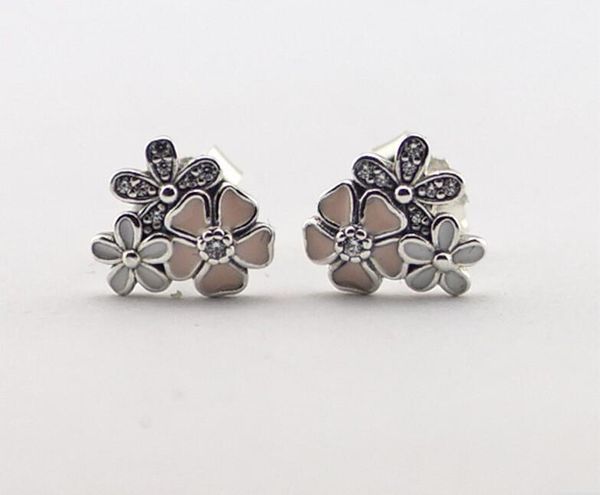 pandora jewelry poetic blooms enamel flower silver stud earrings with clear cz 925 sterling silver jewelry diy, Golden