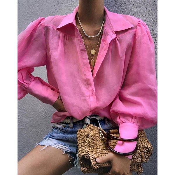 2019 autumn notched collar office ladies blouse women lantern long sleeve loose shirt solid button blouses, White
2019 autumn notched collar office ladies blouse women lantern long sleeve loose shirt solid button blouses, White