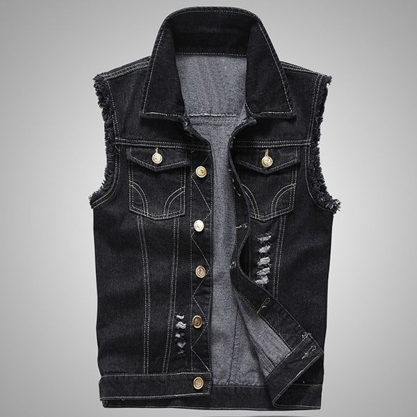 sleevless jeans jacket black denim vest men fashions spring autumn vintage ripped hole waistcoat big size 5xl casual streetwear, Black;white
sleevless jeans jacket black denim vest men fashions spring autumn vintage ripped hole waistcoat big size 5xl casual streetwear, Black;white