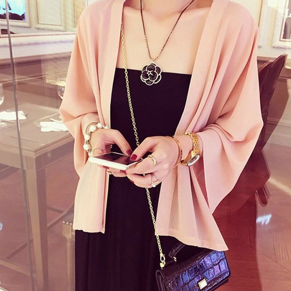 chiffon kimono cardigan 3/4 batwing sleeve loose black women blouses shirts summer women outerwear top, White
chiffon kimono cardigan 3/4 batwing sleeve loose black women blouses shirts summer women outerwear top, White