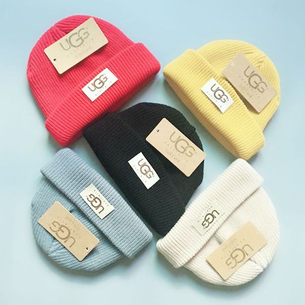 

nuovi cappelli da bambino per bambini di design tinta unita maglieria per bambini cappello pompon all'uncinetto lettere mok accessori p, Blue;gray