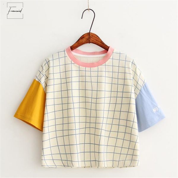new summer women shirts patchwork letter embroidery plaid t shirt fashion design t short sleeve cotton, White
new summer women shirts patchwork letter embroidery plaid t shirt fashion design t short sleeve cotton, White