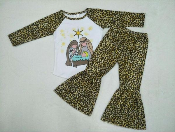wholesale/retail cartoon baby girls outfits jesus +leopard flare pants 2 pcs kids boutique children's clothing suit, White
wholesale/retail cartoon baby girls outfits jesus +leopard flare pants 2 pcs kids boutique children's clothing suit, White
