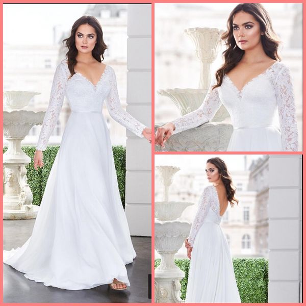 2020 simple a-line lace chiffon wedding dress v neck long sleeves summer beach reception dress custom made bridal gowns sale, White
2020 simple a-line lace chiffon wedding dress v neck long sleeves summer beach reception dress custom made bridal gowns sale, White