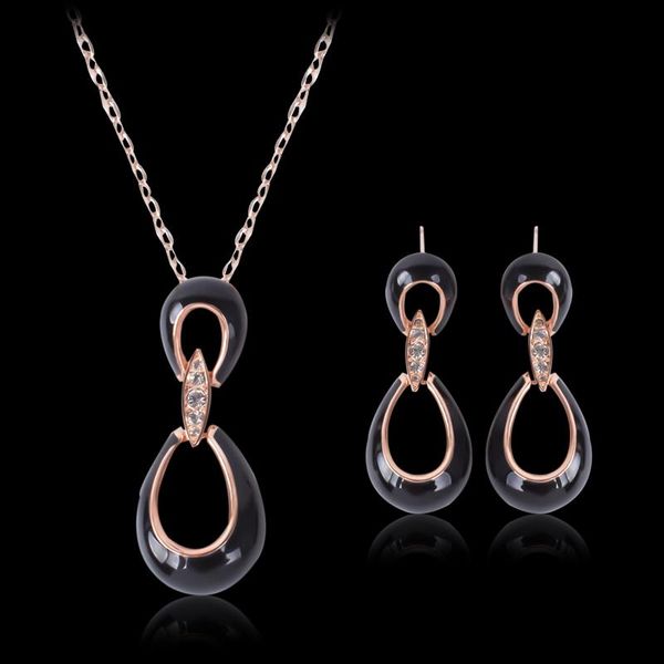 ожерелье серьги комплект ювелирных изделий женская мода горный хрусталь 18 к позолоченный черный цвет окрашенные бесконечность партия ювелир, Silver