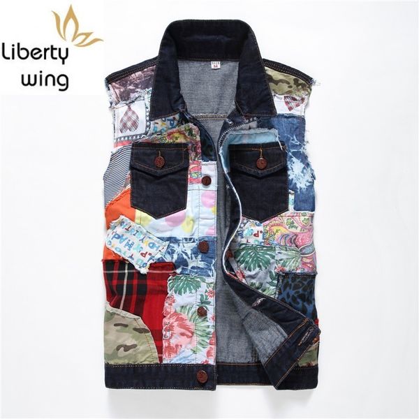 chaleco hombre summer new fashion sleeveless punk style slim fit mens denim vests casual patchwork personalized waistcoat, Black;white
chaleco hombre summer new fashion sleeveless punk style slim fit mens denim vests casual patchwork personalized waistcoat, Black;white