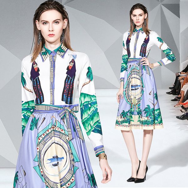 new design spring fall printed dress runway women's sashes bow a-line shirt dress office lady business elegant slim party prom dresses, Black;gray 
new design spring fall printed dress runway women's sashes bow a-line shirt dress office lady business elegant slim party prom dresses, Black;gray