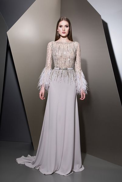 fitted ziad nakad prom dresses luxury beaded sequins feathers boat neck chiffon long sleeve evening gowns elegant formal dresses party wear, Black
fitted ziad nakad prom dresses luxury beaded sequins feathers boat neck chiffon long sleeve evening gowns elegant formal dresses party wear, Black