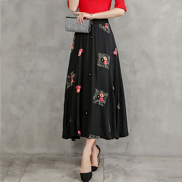 2019 summer women cotton linen national wind long skirt fashion vintage elastic waist embroidered skirts women clothes zx127, Black
2019 summer women cotton linen national wind long skirt fashion vintage elastic waist embroidered skirts women clothes zx127, Black