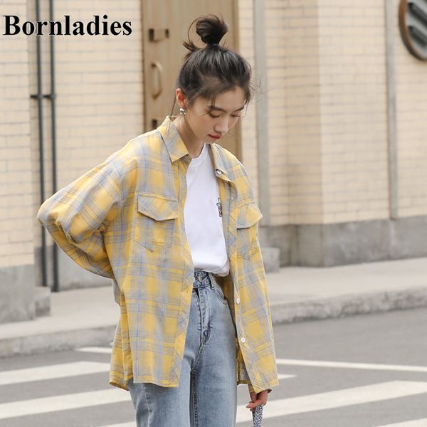 bornladies new vintage shirt female oversize women long sleeve girls blouse plus size plaid women blouses femme blusas, White 
bornladies new vintage shirt female oversize women long sleeve girls blouse plus size plaid women blouses femme blusas, White
