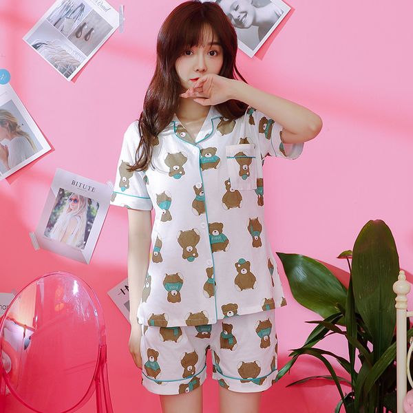 summer women pajama set short sleeve pure cotton sleepwear female casual lapel cardigan patten print leisure pyjamas set 18003, Blue;gray
summer women pajama set short sleeve pure cotton sleepwear female casual lapel cardigan patten print leisure pyjamas set 18003, Blue;gray