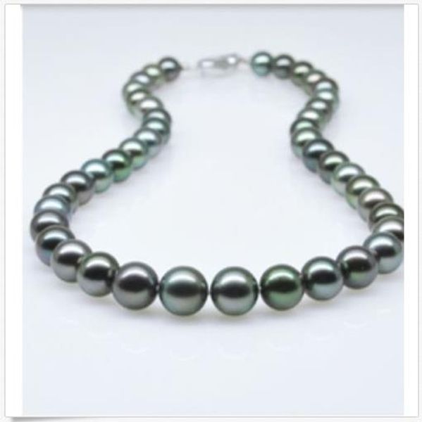 zzz stunning aaa10-11mm round tahitian black green pearl necklace 18inch 925s, Silver
zzz stunning aaa10-11mm round tahitian black green pearl necklace 18inch 925s, Silver