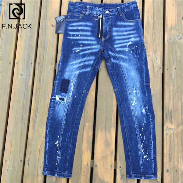 f.n.jack men's casual holes denim pants biker brand straight mens jeans stretch ripped casual skinny denim stylish zipper jeans, Blue
f.n.jack men's casual holes denim pants biker brand straight mens jeans stretch ripped casual skinny denim stylish zipper jeans, Blue