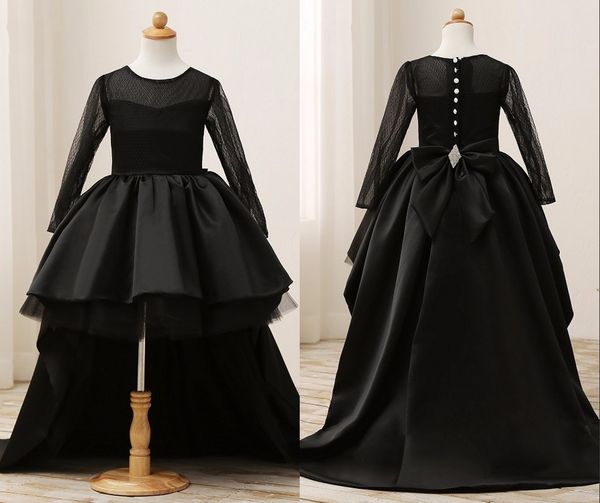 black high low girls pageant dresses a line jewel neck with long sleeves ruched kids formal prom evening party dresses, White;red
black high low girls pageant dresses a line jewel neck with long sleeves ruched kids formal prom evening party dresses, White;red