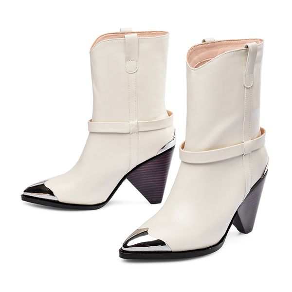 2019 chic leather ankle boots women metal pointed toe rivet tassel strange high heel boots woman fashion western, Black
2019 chic leather ankle boots women metal pointed toe rivet tassel strange high heel boots woman fashion western, Black