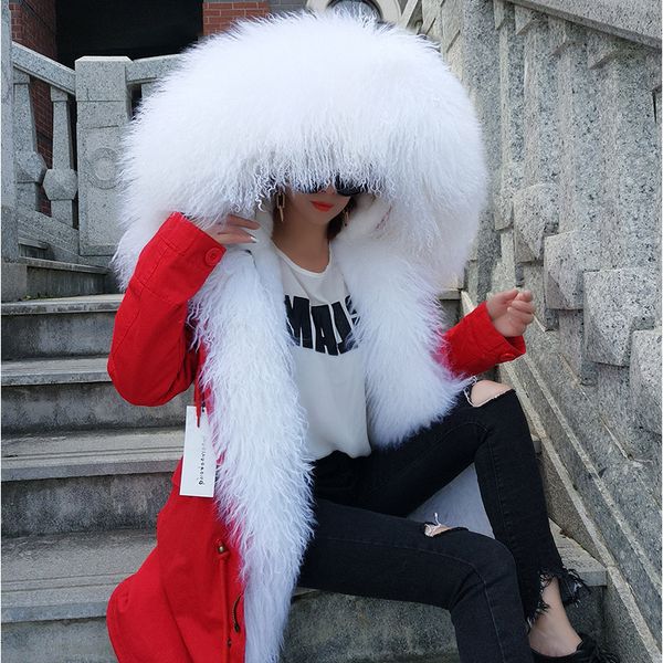 maomaokong women coat winter long sleeve loose outer coats big natural mongolia sheep fur collar long parka, Black
maomaokong women coat winter long sleeve loose outer coats big natural mongolia sheep fur collar long parka, Black