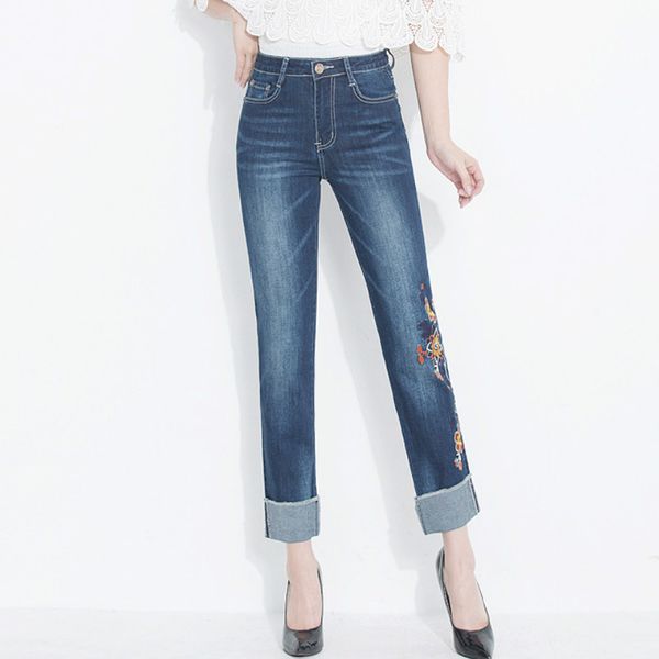 women's jeans spring summer floral embroidered cuffs micro straight stretch denim 9/10 length capri pants cropped for women, Blue
women's jeans spring summer floral embroidered cuffs micro straight stretch denim 9/10 length capri pants cropped for women, Blue
