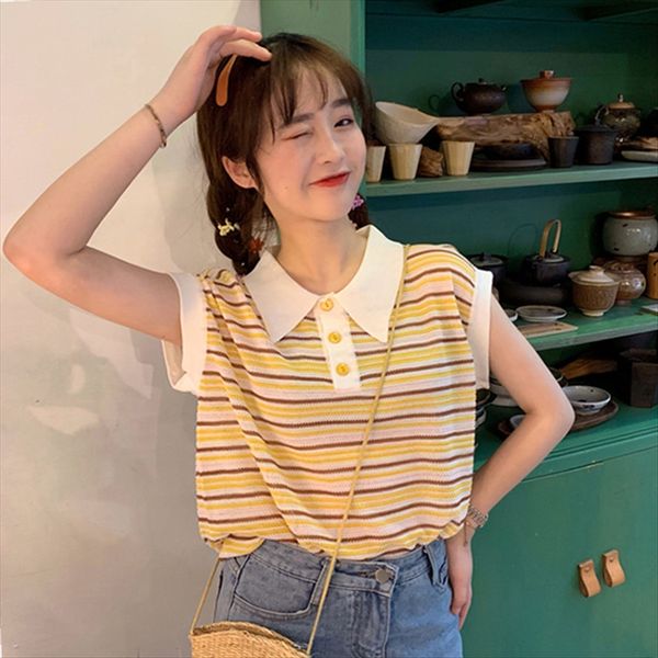summer clothes t-shirt temperament all-match striped loose slim thin knitted t-shirt sleeveless women's fashion, White
summer clothes t-shirt temperament all-match striped loose slim thin knitted t-shirt sleeveless women's fashion, White