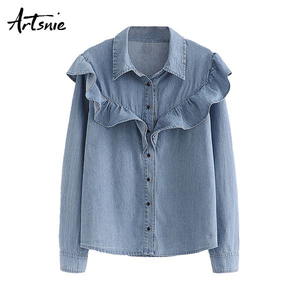 artsnie blue casual ruffles women blouse spring turn down collar long sleeve denim shirt female streetwear blouses blusas, White
artsnie blue casual ruffles women blouse spring turn down collar long sleeve denim shirt female streetwear blouses blusas, White