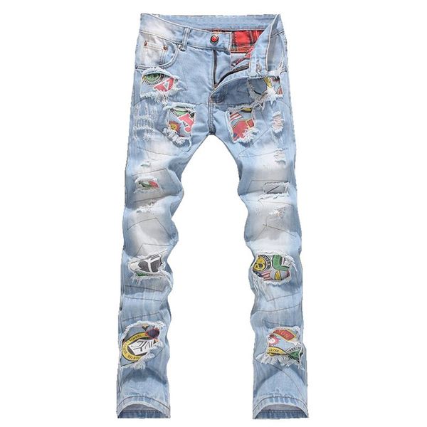 men jeans stretch destroyed ripped design fashion badge patchwork skinny jeans for men slim fit biker holes cotton pants, Blue
men jeans stretch destroyed ripped design fashion badge patchwork skinny jeans for men slim fit biker holes cotton pants, Blue