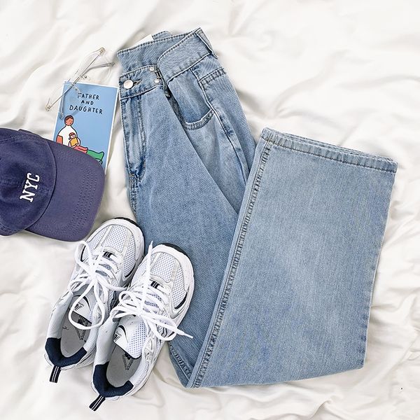 buckle waist light hole jeans women high waist wide leg pants thin loose straight casual mop pants, Blue
buckle waist light hole jeans women high waist wide leg pants thin loose straight casual mop pants, Blue