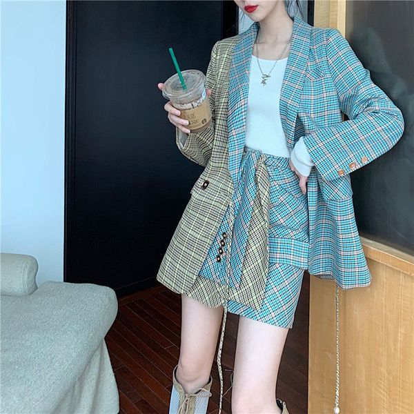 single breasted plaid two-pieces women skirt suit casual streetwear female suit sets fashion office ladies blazer suits new, White;black
single breasted plaid two-pieces women skirt suit casual streetwear female suit sets fashion office ladies blazer suits new, White;black