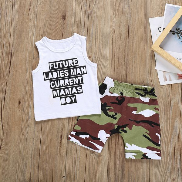2019 new fashion set infant baby boy kid letter printed vest +camouflage shorts outfits set 5.24, White
2019 new fashion set infant baby boy kid letter printed vest +camouflage shorts outfits set 5.24, White