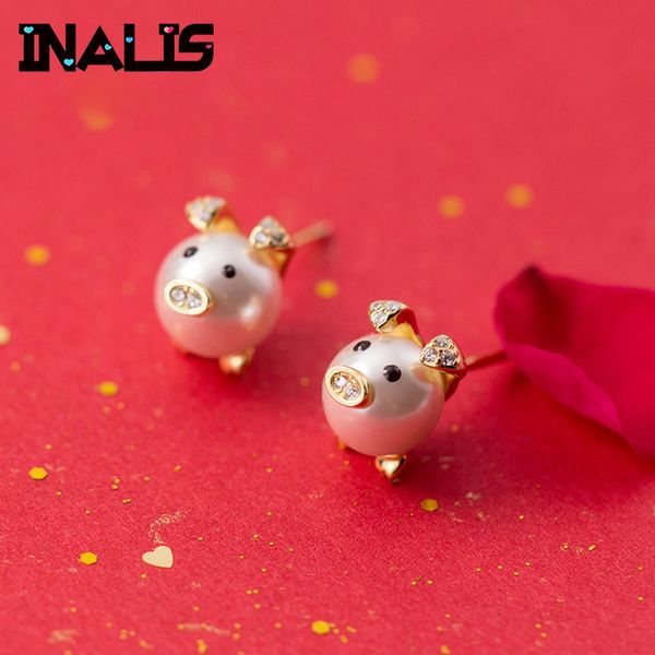 inalis 2019 new cute stud earrings 925 sterling silver micro paved cz crystal with single pearl pig shape brincos for girl gifts, Golden;silver
inalis 2019 new cute stud earrings 925 sterling silver micro paved cz crystal with single pearl pig shape brincos for girl gifts, Golden;silver