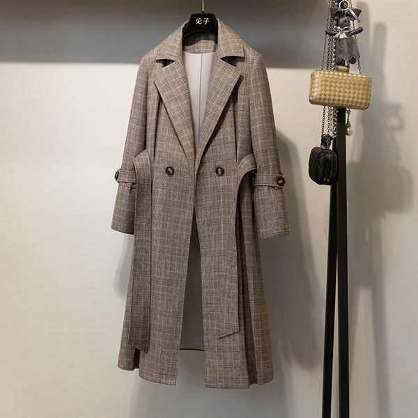 women grey plaid long trench outwear waistcoat double-breasted waist belt slim currently commuting, Tan;black
women grey plaid long trench outwear waistcoat double-breasted waist belt slim currently commuting, Tan;black