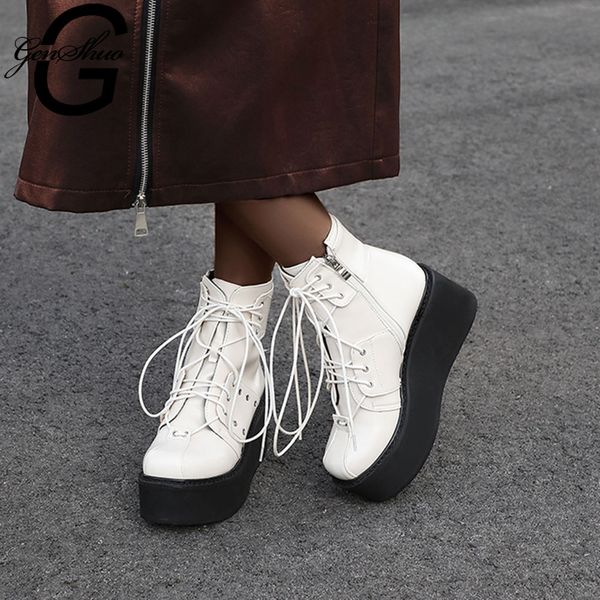 genshuo winter autumn fashion women boots high heels platform zipper lace up leather short booties black ladies shoes promotion
genshuo winter autumn fashion women boots high heels platform zipper lace up leather short booties black ladies shoes promotion
