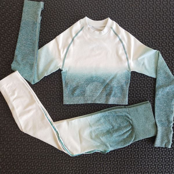 women yoga set gym clothing ombre seamless leggings+cropped shirts workout sport suit women long sleeve tank fitness set wear, White;black
women yoga set gym clothing ombre seamless leggings+cropped shirts workout sport suit women long sleeve tank fitness set wear, White;black