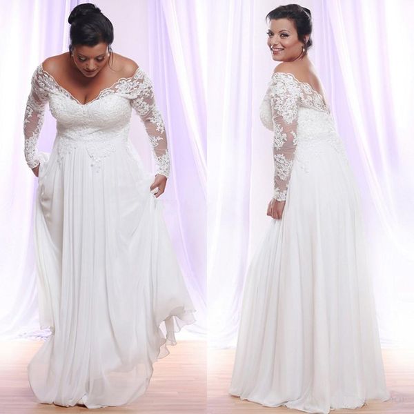 Off the Shoulder Plus Size Wedding Dresses Chiffon Lace Beach Country Bridal Gowns Vestido De Novia Custom Made Long Sleeves
Off the Shoulder Plus Size Wedding Dresses Chiffon Lace Beach Country Bridal Gowns Vestido De Novia Custom Made Long Sleeves