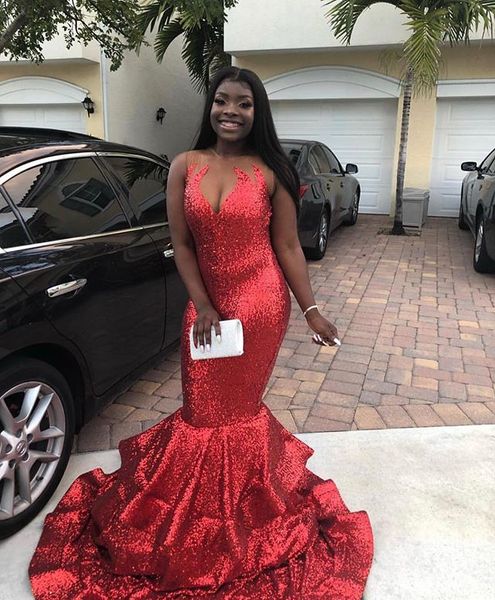2019 long red prom dresses mermaid sheer neck sequined bling bling v neck backless formal evening dress robe de soiree plus size, Black
2019 long red prom dresses mermaid sheer neck sequined bling bling v neck backless formal evening dress robe de soiree plus size, Black