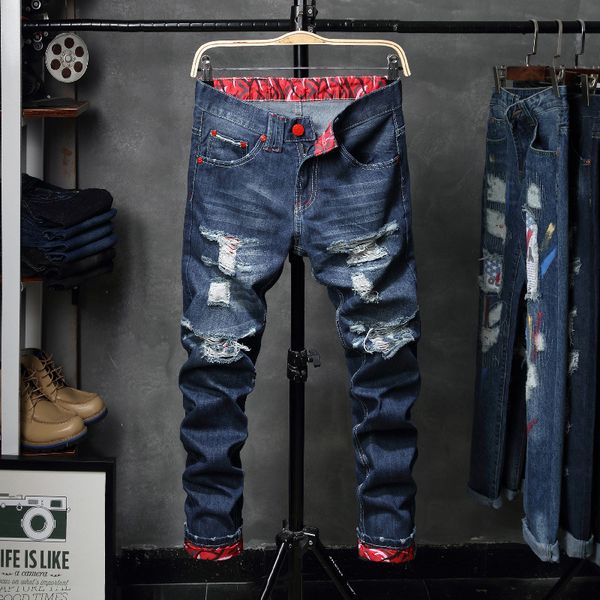 men jeans skinny stretch hole retro casual 2019 spring autumn vintage distressed washed slim men denim straight pants pleated, Blue
men jeans skinny stretch hole retro casual 2019 spring autumn vintage distressed washed slim men denim straight pants pleated, Blue