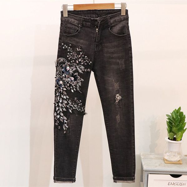 sequins jean women denim pants hole jeans female casual pocket skinny pencil jean black pants, Blue
sequins jean women denim pants hole jeans female casual pocket skinny pencil jean black pants, Blue