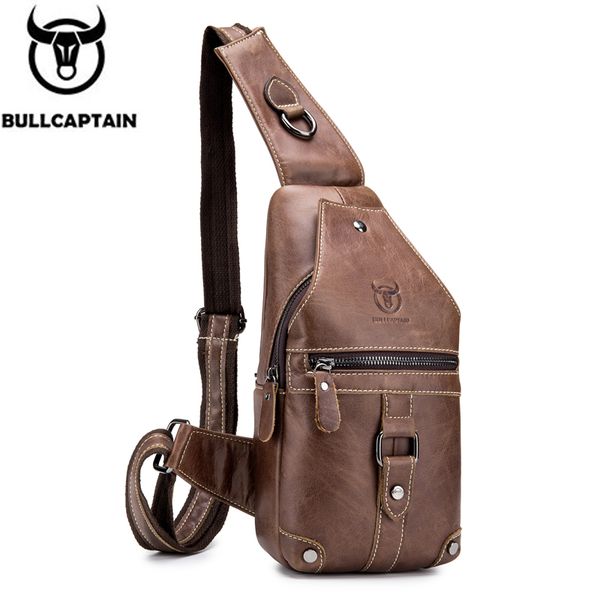 bullcaptain men's fashion retro messenger bag shatter-resistant open leather chest bag men's shoulder casual chest