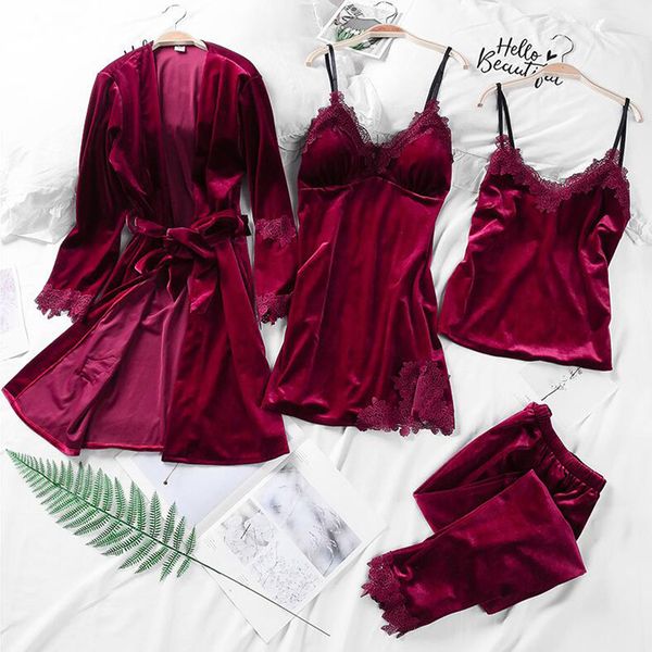 gold velvet pajamas for women 4 pieces suit home clothes woman lace robe pajamas sets sleepwear sleeveless nightwear, Black;red
gold velvet pajamas for women 4 pieces suit home clothes woman lace robe pajamas sets sleepwear sleeveless nightwear, Black;red
