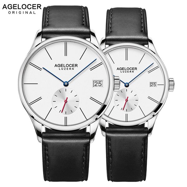 

agelocer swiss men mechanical watches couple black leather watch waterproof clock date women mens wrist watches, Slivery;brown