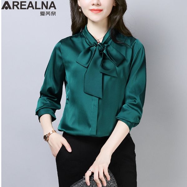 2020 spring silk satin blouse women long sleeve elegant bow ladies office wear shirts white black green fashion women clothes
2020 spring silk satin blouse women long sleeve elegant bow ladies office wear shirts white black green fashion women clothes