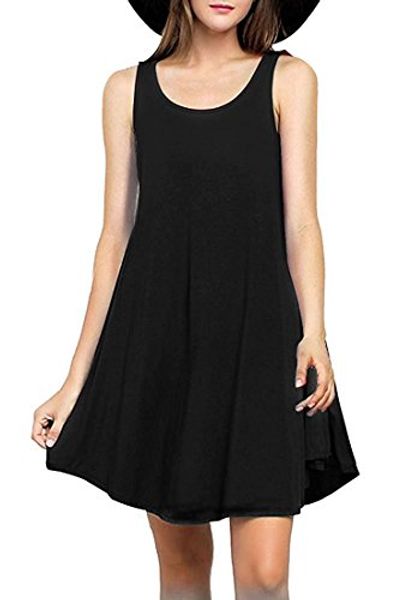 bepo women's sleeveless casual plain simple t-shirt loose dress, Black;gray