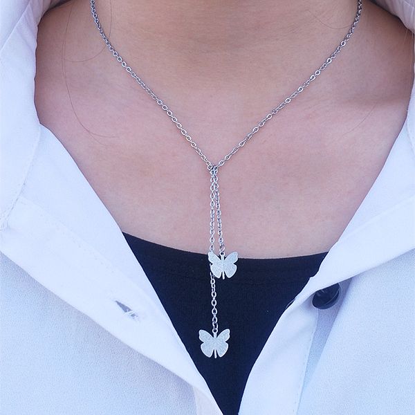 10 pcs double butterfly charm necklace for women stainless steel clavicle necklace adjustable chain bijoux femme wholesale, Silver
10 pcs double butterfly charm necklace for women stainless steel clavicle necklace adjustable chain bijoux femme wholesale, Silver